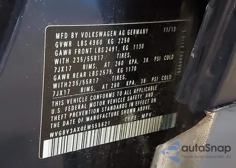 2014 Volkswagen Tiguan Se из США, поврежденный, VIN WVGBV3AX0EW555621